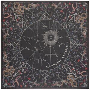 ALEXANDER MCQUEEN black Moon Sun Keys DEVIL TRAP silk chiffon 52"-sq scarf shawl